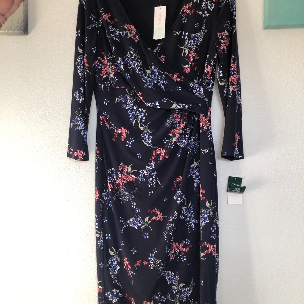 Ralph Lauren Navy Blue Floral Print Dress - NWT